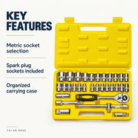 Set Soket Metrik 32-Piece 1/2 Inch Drive 8-32mm dengan Ratchet dan Soket Busi 100532