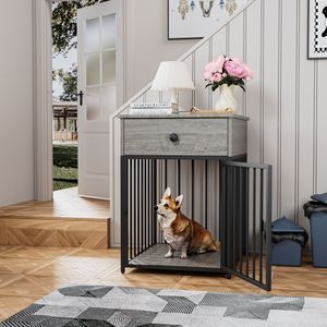 Decorative Iron Tube Dog <b>Crate</b> Furniture Rectangle Indoor Pet Kennel End Table Small Dog House with Elegant Pattern - Product Image 5