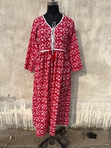 Robe longue décontractée indienne à col en V et manches longues, motif floral, 100 % coton, imprimée à la main, style maxi, collection 2026, vente chaude - Product Image 2