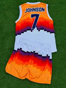 Ensemble de maillots de basket-ball personnalisés avec logo, sublimés, col en V, sans manches, respirants, en polyester, unisexe, pour adultes, couleurs dégradées - Product Image 2