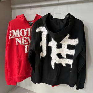 Rhinestones Studded Zip-Up <b>Hoodie</b> <b>Oversized</b> Streetwear Distressed Letter Embroidery Design Cotton Fleece Custom Print LOGO 2026 - Product Image 3