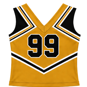 Haut d'uniforme de cheerleading jaune moutarde sans manches à col en V pour femmes et filles, idéal pour les compétitions de danse et le sport en équipe - Product Image 2