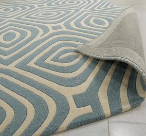 Tapis en laine faits main, tuftés à la main, motif rayé jaune et bleu, taille et couleur personnalisables pour la maison, le bureau ou le salon. - Product Image 2