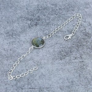 Labradorite Round Cut Gemstone Handmade Bezel 925 Sterling <b>Silver</b> Plated <b>Bracelet</b> For Party 7-8'' - Product Image 2