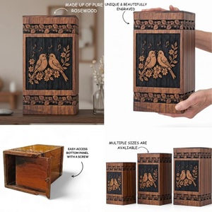 Urne funéraire en bois de rose gravé, style américain, écologique et durable, pour commémorer les oiseaux amoureux - Product Image 3