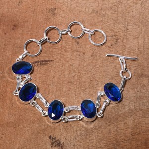 Blue <b>Gemstone</b> <b>Bracelet</b> 925 Sterling Silver Handmade Oval Faceted Jewelry Women Fashion <b>Bracelet</b> - Product Image 1