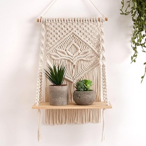 ชั้นวางติดผนังไม้มะม่วงแบบมาคราเม่ สไตล์โบฮีเมียน ทอมือ - ขายส่ง - Product Image 1