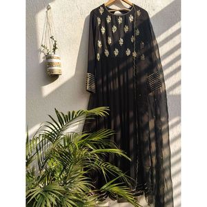 Vestido Tradicional Musulmán Anarkali para Fiestas con Bordado, Accesorio Negro, Talla M, FB 900g - Product Image 1