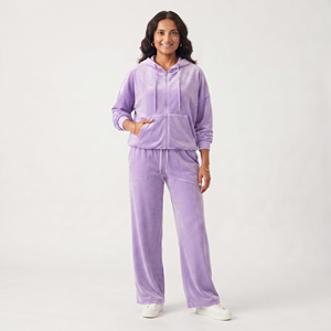 Survêtement en molleton pour femme, à capuche, en velours, coupe ample, longueur intégrale, décontracté, 100 % coton, avec cordon de serrage à la taille et fermeture éclair - Product Image 6