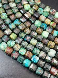 Perles de pierre turquoise naturelle, forme cube facetté, magnifique pierre précieuse bleu-brun, perles de haute qualité - Product Image 5