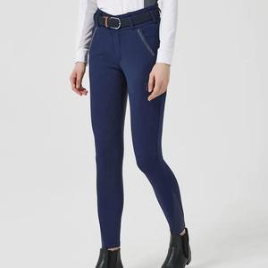 Pantalones de equitación de cintura alta para mujer, largos, transpirables, de punto, con spandex y nailon, con cinturón, color sólido, logotipo en la espalda - Product Image 5