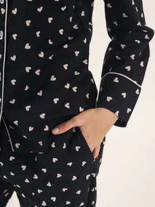 Ensemble de pyjama pour femmes en coton 100% à manches longues avec imprimé à pois blancs, vêtements de nuit classiques longs - Product Image 2