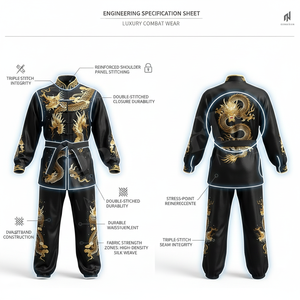 Hand Dragon Embroidered Deco Design Karate Gi Uniform Martial <b>Arts</b> Training Loose Fitted OEM ODM Custom Kung Fu Uniform <b>Set</b> - Product Image 2