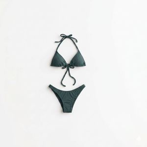 Haut de bikini noir pour femme avec cordon de serrage à l'avant et bretelles réglables, maillot de bain uni en spandex et polyester - Product Image 4