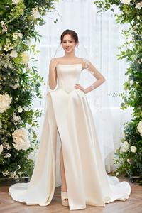 ชุดแต่งงานทรงเอไลน์ผ้าซาตินทำมือดีไซน์ลูกไม้ TNBPno15ชุดแต่งงานหรูหราสำหรับฤดูร้อนงานแฮนด์เมด - Product Image 5