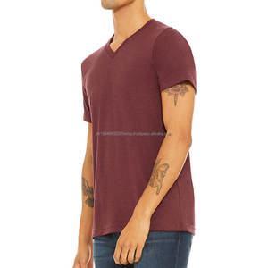 Camiseta de Hombre de Tela de Bambú Suave y Transpirable, Camiseta de Manga Corta con Cuello en V, Camiseta de Algodón con Cuello en V para Hombre, OEM, Personalizada - Product Image 2