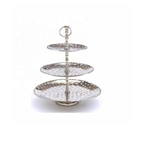 Recién llegado, soporte de pastel de aluminio fundido de 3 niveles martillado niquelado, soporte de fruta de aluminio, herramientas para pasteles de la India - Product Image 2