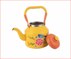 Bouilloire électrique jaune en acier inoxydable émaillé à motif floral, sifflante, pour la cuisine - Product Image 1
