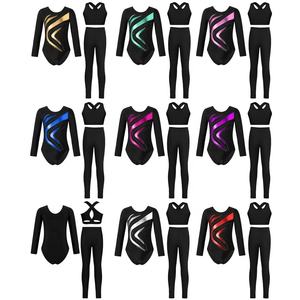 Traje de Baile de Salón para Niñas de 6 a 14 Años, Leotardo Metálico con Chaleco y Leggings para Gimnasia, Patinaje Artístico y Danza - Product Image 1