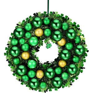 Ghirlanda per Porta da 12 Pollici per San Patrizio, Ghirlanda con Trifogli e Palline Decorative per Porta d'Ingresso, Piante Artificiali e Fogliame Verde - Product Image 1