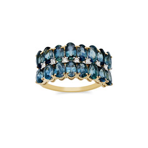 Anillo de Oro Amarillo Sólido de 14K con Zafiro Azul Ovalado y Diamantes para Mujer, Joyería Fina para Boda, Regalo, Fiesta - Product Image 1