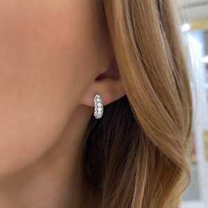 Pave Diamond Huggie <b>Earrings</b> 13.9mm <b>Hinge</b> Round Cut Lab Grown Solitaire Modern Luxury Classic <b>Hoops</b> 14K 18K Solid Gold Wholesale - Product Image 2