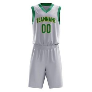 Conjunto de Uniforme de Baloncesto Sublimado Personalizado, Blanco y Verde, Cuello en V, Sin Mangas, Transpirable, para Adultos, Unisex, con Impresión del Nombre del Equipo - Product Image 1