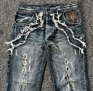 High Waist Distressed Denim <b>Flare</b> Pants With Ripped Details Cotton Material Casual Style Autumn Wear - Product Image 5