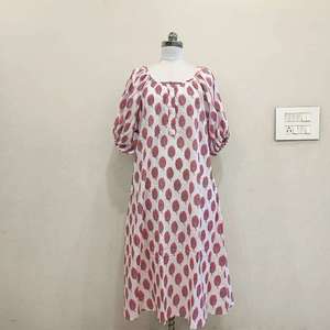 Ladies <b>Boho</b> Floral <b>Dress</b> Puff Sleeves Lightweight Cotton Wear Block Print Square neck maxi <b>dress</b> - Product Image 4