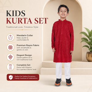 Conjunto Formal de Kurta y Pijama para Niños, con Lentejuelas y Bordados de Rayón |   Camisa Tradicional Étnica de Manga Larga con Cuello Mandarín para Fiestas en India - Product Image 5