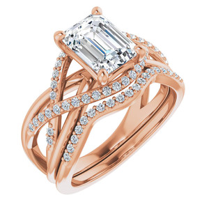 Anillo de compromiso clásico de diamantes cultivados en laboratorio con corte esmeralda y diseño multibanda de 18k/22k para novias en bodas. - Product Image 4