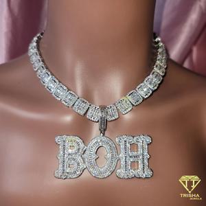 Luxury " BOH " Letter Necklace Custom Bubble Pendant With Cuban Link <b>Chain</b> <b>Rapper</b> Jewelry For Men - Product Image 6