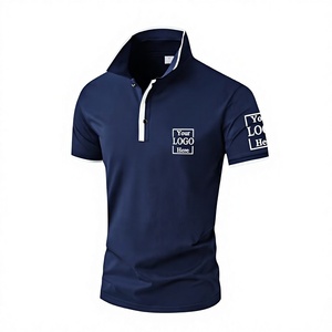 Men's Navy Blue Polo Shirt Short Sleeve Knitted Solid Color Breathable Casual Front Logo Design - Product Image 1