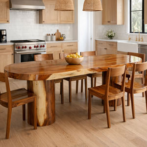 Mesa de Comedor Ovalada de Madera de Suar, Estilo Moderno de Mediados de Siglo, Hecha a Mano, Ecológica y Duradera, con Patas Cilíndricas Torneadas, para Hogar u Hotel - Product Image 6