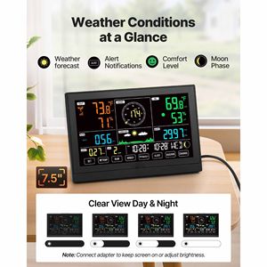 Stazione Meteo Wi-Fi 7-in-1 con Display VA da 7,5 Pollici, Alimentazione Solare, Sensori Wireless per Interni ed Esterni, Sensori Ambientali e Pioggia - Product Image 2