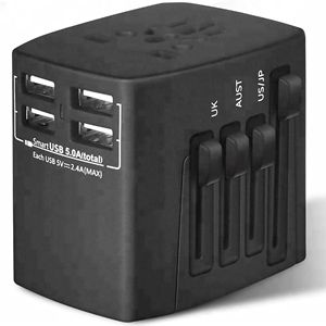 Adaptador de viaje Negro universal con 4 puertos USB Enchufe de alimentación internacional para múltiples destinos - Product Image 1