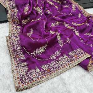 Embroidery and Sequins Saree for <b>Parties</b> Career <b>Dresses</b> with Dazzling Work - Product Image 6