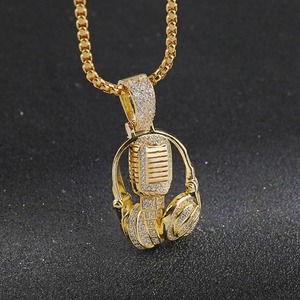 Collar de Hip Hop con Micrófono y Auriculares de Moissanita para Hombre, Joyería de Música Rock, Accesorios con Diamantes Completos, Colgante de Joyería Iced Out - Product Image 1