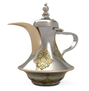 Elegante cafetera árabe dorada con delicado grabado floral y boquilla curva. Disponible a precio de mayorista. - Product Image 5