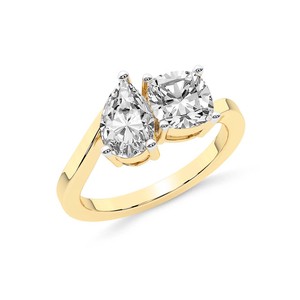 Hermoso Anillo de Oro Sólido de 14k/18k Cecelia con Dos Piedras en Forma de Cojín y Pera, Anillo de Diamantes Cultivados en Laboratorio Toi et Moi, Joyería para Mujer - Product Image 4