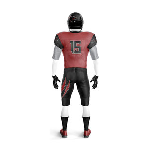 Conjunto de Camiseta y Pantalones de Fútbol Americano Sublimados Personalizados – Uniforme de Equipo de Fútbol Americano Rojo y Negro |   Fabricante Mayorista - Product Image 3