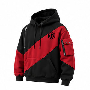 SUPERIOR INTERNATIONAL Sweat à capuche pour homme, color-block rouge et noir, avec surpiqûres contrastées, style streetwear, poches latérales, cordon de serrage à la capuche - Product Image 5