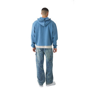 Vente en gros : Sweat à capuche en jean pour homme, design personnalisé, effet vieilli, délavé à l'acide, avec strass, coupe oversize, streetwear, fermeture éclair intégrale, hiver - Product Image 5