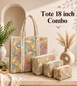 กระเป๋าผ้าฝ้ายสีเขียวสไตล์โบฮีเมียนลายผลไม้ ขนาด 18 นิ้ว พร้อมกระเป๋าเครื่องสำอางแบบซิป 3 ช่อง หูหิ้วนุ่มอเนกประสงค์ขนาดใหญ่ - Product Image 6
