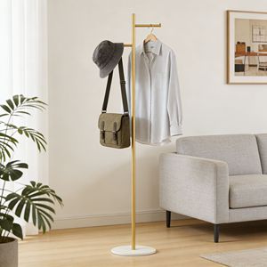 Appendiabiti Autoportante in Metallo Dorato con Base in Marmo, Appendiabiti Multiuso per Camera da Letto e Porta Cappelli - Product Image 5