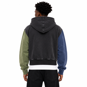 Designer Custom Printed Mens Hoodie Acid Wash Full <b>Zip</b> Up Color block Hoodies Pullover Distressed Zipper Heavyweight Streetwear - Product Image 2