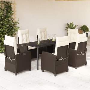 Conjunto de Comedor de Jardín de Ratán PE Marrón con Respaldo Multi-posición Grande - Product Image 1