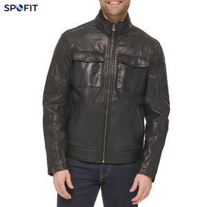 เสื้อแจ็คเก็ตหนัง PU สีดำสำหรับผู้ชาย SPOFIT คอตั้ง ซิปปิด ทรงเข้ารูป ใส่ได้ในฤดูใบไม้ร่วง ระบายอากาศได้ดี - Product Image 1