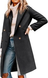 Manteau long noir coupe-vent à simple boutonnage pour réunions d'affaires et travail de bureau - Product Image 2