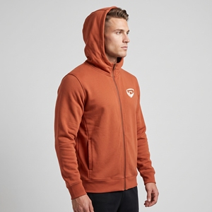 Dumela Men's <b>Orange</b> Hooded Zip-Up Sweatshirt Solid Color Casual <b>Fleece</b> Cotton Breathable Regular Fit Autumn Wear - Product Image 3